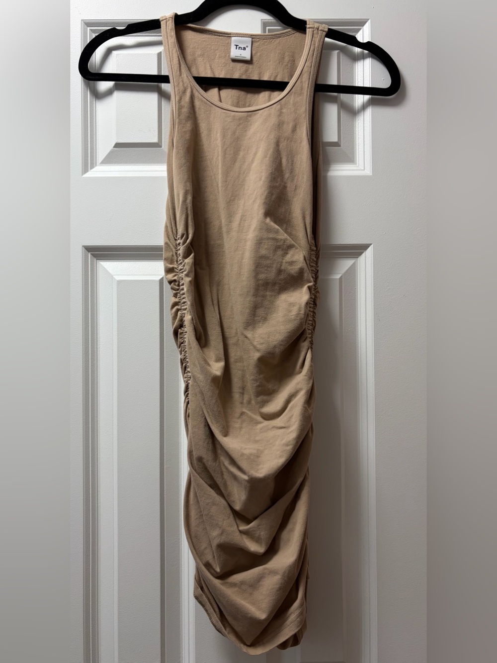 TNA Ruched Beige Tank Mini Dress